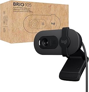 Веб-камера Logitech Brio 105 Full HD 1080p для бизнеса с автоматической балансировкой освещения, разъемом USB-A, защитной шторкой, простой настройкой, совместима с Windows, macOS и ChromeOS.