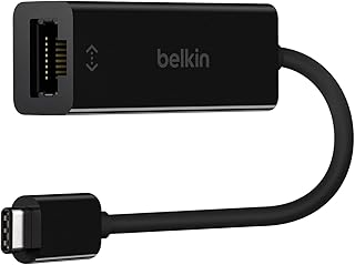 Адаптер Belkin USB-C — Ethernet, гигабитный Ethernet-порт, совместимый с устройствами USB-C, кабель USB-C — Ethernet для ноутбуков MacBook Pro и Dell XPS 13”, Ethernet-концентратор USB-C, адаптер Ethernet USB-C — черный