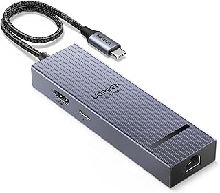 UGREEN Revodok Pro 6-в-1 USB-C концентратор, гигабитный Ethernet-адаптер с HDMI 4K 60 Гц, зарядкой PD 100 Вт, портами передачи данных USB A и C 3.2 10 Гбит/с. Совместим с Mac M1, M2, M3, iPad, iPhone 16 Pro/Pro Max, Steam Deck.