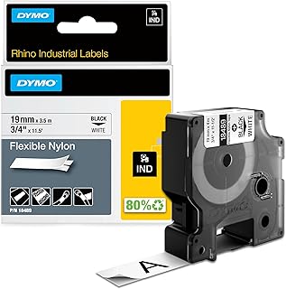 Гибкие нейлоновые этикетки DYMO Rhino Industrial, 3/4" x 11,5" (примерно 9,6 мм), черная печать на белой ленте.