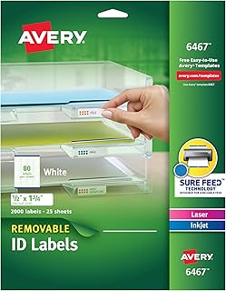 Съемные идентификационные этикетки Avery, система автоматической подачи, съемный клей, 0,5" x 1,75", 2000 этикеток (6467)