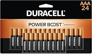 Батарейки Duracell Coppertop AAA с добавками Power Boost, упаковка из 24 штук, щелочные батарейки AAA с длительным сроком службы для бытовых и офисных устройств.
