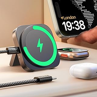 Зарядная подставка LISEN MagSafe для iPhone, Apple Watch, Airpods, минималистичная, для путешествий, беспроводное зарядное устройство MagSafe, аксессуары для Apple Watch 16 Pro Max, Apple Watch, Airpods, черная.
