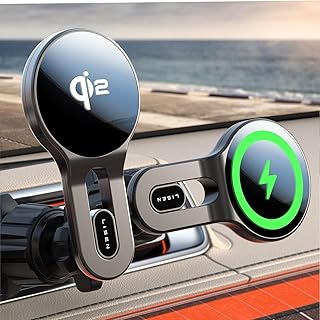 Автомобильное зарядное устройство LISEN для Qi2 15 Вт MagSafe, [Быстрая зарядка 15 Вт и более безопасная зарядка] MagSafe, беспроводное магнитное крепление на вентиляционную решетку, подходит для iPhone 16 Pro Max Plus 15/14/13 Mini, 17 мощных магнитов.