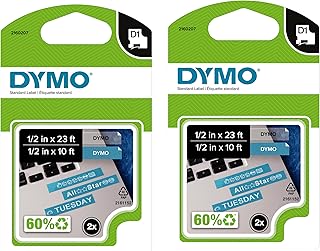 Оригинальные этикетки DYMO D1, рулон 1/2 дюйма x 23 фута, черная печать на белом фоне, самоклеящиеся, для этикеточных принтеров LabelManager, комплект из 2 штук.