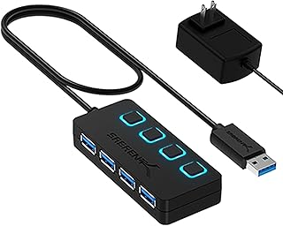 USB 3.0-концентратор SABRENT с 4 портами и индивидуальными светодиодными выключателями питания, в комплекте адаптер питания 5 В/2,5 А (HB-UMP3).