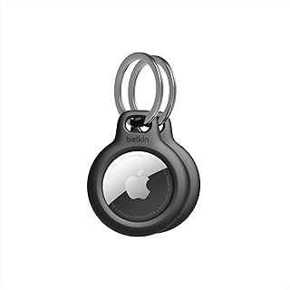 Чехол Belkin Apple AirTag Secure Holder с кольцом для ключей — прочный, устойчивый к царапинам, с открытой лицевой стороной и приподнятыми краями — защитный аксессуар-брелок AirTag для ключей, домашних животных, багажа, рюкзаков — 2 штуки, черный