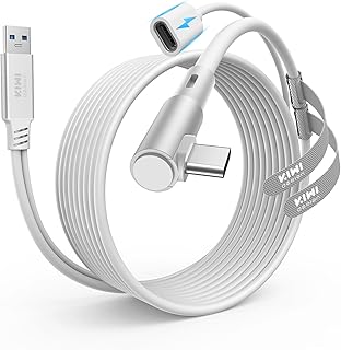 Кабель KIWI design Link с зарядкой, 4,8 м, совместим с аксессуарами Meta Quest 3S/3/2/Pro/Pico 4 и PC/SteamVR, USB 3.0 — USB C Link Cable с поддержкой сверхвысокой скорости 5 Гбит/с для длительной игры, белый.