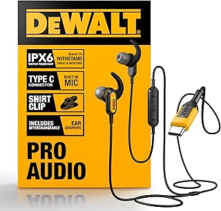 Наушники DEWALT Heavy Duty Jobsite USB C для iPad/iPhone 15/16 Pro Max, проводные наушники Type C, USB-вкладыши с микрофоном и регулятором громкости, совместимы с MacBook и Samsung S23 Ultra.