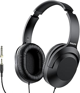 Наушники Philips Over Ear Wired Stereo Headphones для подкастов, студийного мониторинга и записи, совместимые с компьютером, клавиатурой и гитарой, с дополнительным адаптером 6,3 мм (1/4 дюйма).