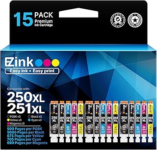 Сменные картриджи E-Z Ink для принтеров Canon 250 251 XL PGI-250XL CLI-251XL, совместимые с принтерами PIXMA MX922 MX920 IX6820 MG5520 MG7520 IP8720 MG6620 MG6320 MG7120 (15 шт.)