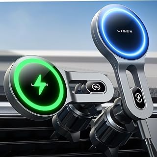 Автомобильное зарядное устройство LISEN MagSafe мощностью 15 Вт, [Безопаснее и быстрее] Магнитное беспроводное автомобильное зарядное устройство, автомобильное зарядное устройство для телефона на вентиляционную решетку, в 17 раз мощнее, подходит для iPhone 16 Pro Max, 15, 14, 13 дюймов, Samsung с чехлом MagSafe, черное.