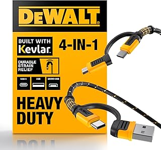 Универсальный кабель DEWALT 4-в-1, Type C/Micro USB/USB для iPhone 16, iPhone 15, iPad (USB C), Huawei, HTC, LG, Samsung Galaxy, смартфонов Android, iPad Pro, зарядка Micro C (1,8 м, черный)