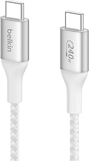 Кабель для быстрой зарядки Belkin BoostCharge USB-C — USB-C (2 м/6,6 фута) с поддержкой Power Delivery 240 Вт и интерфейсом USB-IF для MacBook Pro, iPad, iPhone 16 Series, Galaxy S25 Series, Nintendo Switch 2 и других устройств — белый.