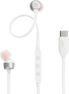 JBL Tune 310C — проводные внутриканальные наушники высокого разрешения, плоский кабель, предотвращающий спутывание, 3-кнопочный пульт управления с микрофоном (белые)
