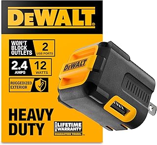 Зарядное устройство DEWALT Heavy Duty NeverBlock USB, угловой двухпортовый сетевой адаптер 12 Вт, складная вилка, зарядный блок, куб для iPhone 15 14 13 12 11 Pro Max, Galaxy S22 S21 Note 20, HTC, Moto, LG