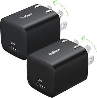 Зарядное устройство Belkin USB C 25 Вт (2 шт.) – сверхбыстрая зарядка PD3.0 PPS – для Samsung Galaxy S25, S24, Apple iPhone 16, iPhone 15/14/13 Plus, Pro, Pro Max, Google Pixel 9, Nintendo Switch и др. – черное.
