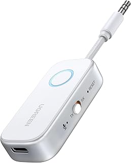 Беспроводной Bluetooth-адаптер UGREEN Airplane 5.4 для двух наушников Airpods или других гарнитур, незаменимый аксессуар для путешествий на самолете, с разъемом AUX 3,5 мм для использования в самолете, на телевизоре или в автомобильной стереосистеме.