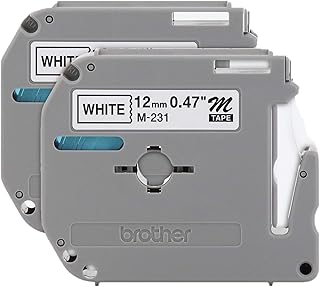 Оригинальная лента Brother P-touch M-2312PK, 2 шт., стандартная неламинированная лента шириной 1/2 дюйма (0,47 дюйма), черная на белом фоне, рекомендуется для домашнего и внутреннего использования, 0,47 дюйма x 26,2 фута (12 мм x 8 м), 2 шт., M2312PK, M231