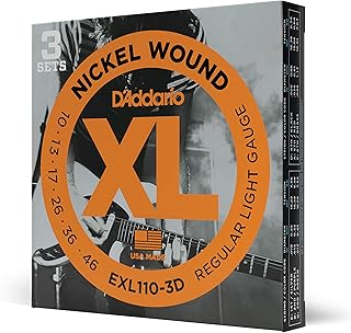 Струны для электрогитары D'Addario, XL Nickel, EXL110-3D, стандартный легкий калибр 10-46, комплект из 6 струн, упаковка из 3 штук.