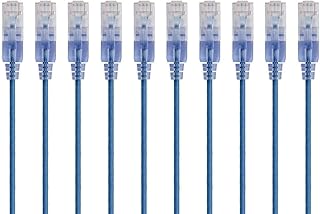 Патч-кабель Ethernet Monoprice Cat6A - защищенный от зацепов, RJ45, 550 МГц, 10G, UTP, чистая неизолированная медная проволока, 30AWG, 10 шт., 30 см, синий - серия SlimRun