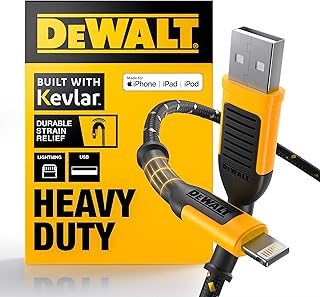Прочный кабель DEWALT USB A — Lightning [сертифицирован Apple MFi] для зарядки iPhone, кабель Lightning, быстрая зарядка iPhone, совместим с iPhone 14/13/12/11 Pro Max, iPad, AirPods, 1,8 м