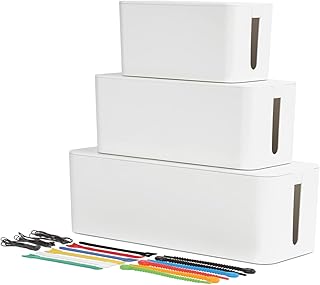 Коробки для организации кабелей Oxford, 3 шт., маленькие, средние, большие, 15 кабельных стяжек (на липучках, силиконовые, проволочные), органайзер для удлинителя, белые (27800)