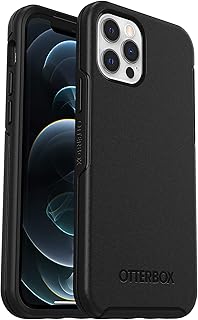 Чехол OtterBox Symmetry Series для iPhone 12 и iPhone 12 Pro — черный, ультратонкий, совместим с беспроводной зарядкой, приподнятые края защищают камеру и экран.