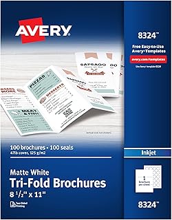 Трехсекционные брошюры Avery для печати с почтовыми наклейками, 8,5" x 11", матово-белые, 100 листов чистой брошюрной бумаги для струйных принтеров (08324)