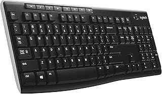 Беспроводная клавиатура Logitech K270 для Windows, беспроводная, 2,4 ГГц, полноразмерная, цифровая панель, 8 мультимедийных клавиш, срок службы батареи 2 года, совместима с ПК и ноутбуком, черная.