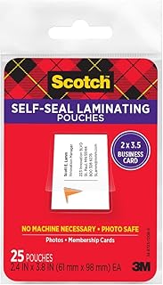 Самоклеящиеся ламинирующие пакеты Scotch, размер визитной карточки 5 x 9 см, отлично подходят для подарочных этикеток, упаковка из 25 штук.