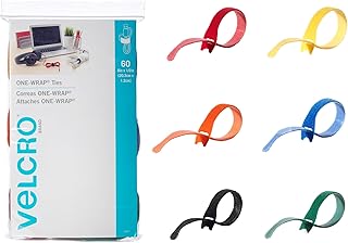 Кабельные стяжки VELCRO ONE-WRAP | 60 шт. | 8 стяжек 1/2 дюйма, разноцветные | Прочные многоразовые стяжки для организации проводов | Для связывания кабелей в домашнем офисе и центрах обработки данных