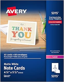Набор открыток Avery для печати с конвертами, 4,25" x 5,5", белые, 60 пустых открыток для лазерных принтеров (05315)