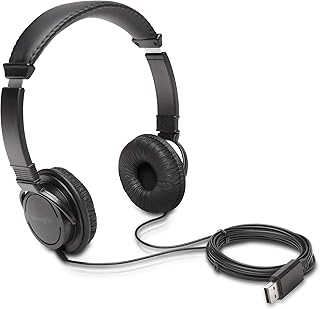 Наушники Kensington USB-A Hi-Fi, накладные, с кабелем длиной 1,8 м, подходят для детей, взрослых и школы, с мягким регулируемым оголовьем (K97600WW), черные.