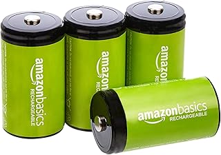 Аккумуляторные батареи Amazon Basics типа D, 4 шт., NiMH, 10000 мАч, до 1000 циклов перезарядки, предварительно заряжены.