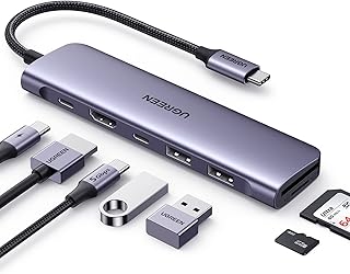 UGREEN Revodok 1071 USB C хаб для ноутбука, 7-в-1 док-станция, 4K HDMI, зарядка PD 100 Вт, порты USB-C и 2 USB-A 5 Гбит/с для передачи данных, устройство чтения SD/TF карт для MacBook Pro/Air, iPad Pro, XPS, Thinkpad
