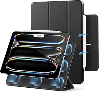 Чехол ESR для iPad Pro 11 дюймов M4 2024 (5-го поколения), прочное магнитное крепление, тонкий складной чехол-подставка, поддержка Pencil Pro и Pencil (USB-C), надежная защита, автоматическое включение/выключение, серия Rebound, черный.