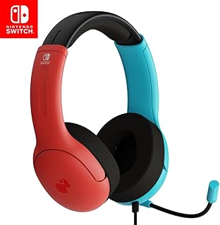 Стереогарнитура PDP Gaming LVL40 Airlite для Nintendo Switch/Lite/OLED — проводные, с питанием от сети, шумоподавлением, микрофоном, легкие, мягкие и удобные накладные наушники (Mario Neon — красный и синий)