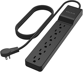Сетевой фильтр Belkin с 6 розетками переменного тока, удлинительным кабелем длиной 1,8 м и вращающейся на 360 градусов вилкой переменного тока для конференц-залов, настольных компьютеров и многого другого — защита 600 Джоулей.