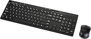 Беспроводная клавиатура и мышь Amazon Basics, полноразмерная, раскладка QWERTY, USB-приемник 2,4 ГГц Plug & Play, элегантный дизайн, черный цвет.