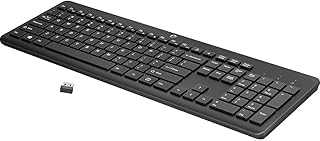 Беспроводная клавиатура HP 230 — беспроводное подключение — низкопрофильная, бесшумная конструкция — Windows и Mac OS — совместима с ноутбуками и ПК — сочетания клавиш и цифровая клавиатура — длительное время работы от батареи (‎3L1E7AA#ABA), черная