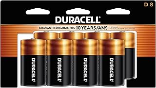 Батарейки Duracell Coppertop D, упаковка из 8 штук, батарейки типа D с длительным сроком службы, универсальные щелочные батарейки типа D для бытовых и офисных устройств.