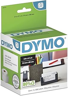 Оригинальные неклейкие визитные этикетки DYMO LW для принтеров этикеток LabelWriter, белые, 2" x 3-1/2", 1 рулон, 300 штук.