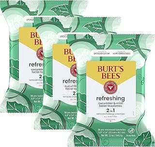 Набор для школы Burt's Bees: салфетки для лица с ароматом огурца и мяты, подходят для всех типов кожи, освежающие салфетки для снятия макияжа и очищения лица, 30 шт. (3 упаковки)
