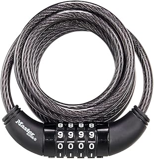 Замок для велосипеда Master Lock Black с возможностью установки собственного кода, металлический тросовый замок с атмосферостойким виниловым покрытием, подходит для использования на открытом воздухе, велосипеды, длина 6 футов, артикул 8114D.