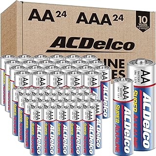 Набор из 48 щелочных батареек ACDelco AA и AAA (по 24 батарейки каждого типа), срок хранения 10 лет, многоразовая упаковка.
