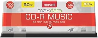 Maxell – 625335, высококачественные бесшумные записываемые компакт-диски с поверхностным воспроизведением, 700 МБ памяти – 32x, скорость записи 80 минут – чистые компакт-диски, контейнер для хранения компакт-дисков и многоразовый держатель для диска – 30 штук