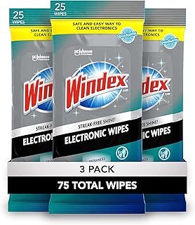 Салфетки для чистки электроники Windex, предварительно увлажненные салфетки для экранов телевизоров, телефонов и другой электроники, с многоразовой застежкой для сохранения свежести, 25 штук (упаковка из 3 штук)