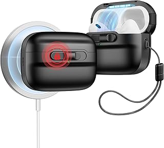 Чехол ESR для AirPods Pro (2023/2022/2019, 2-го/1-го поколения), совместим с AirPods Pro 2 (кабель USB-C/Lightning), поддержка MagSafe, магнитная блокировка крышки, полная защита от падений, с ремешком, черный.