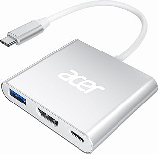 Адаптер Acer USB C — HDMI, USB-концентратор 4K с поддержкой Power Delivery 100 Вт, порт USB A 3.0, многопортовый цифровой AV-конвертер HDMI в USB C для MacBook Pro/Air, iPad, планшетов, Switch, телевизоров, мониторов и многого другого (серебристый)